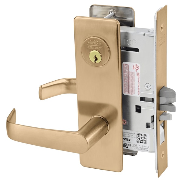 Entrance or Office Mortise Lock, NS Lever, M Escutcheon, Satin Bronze